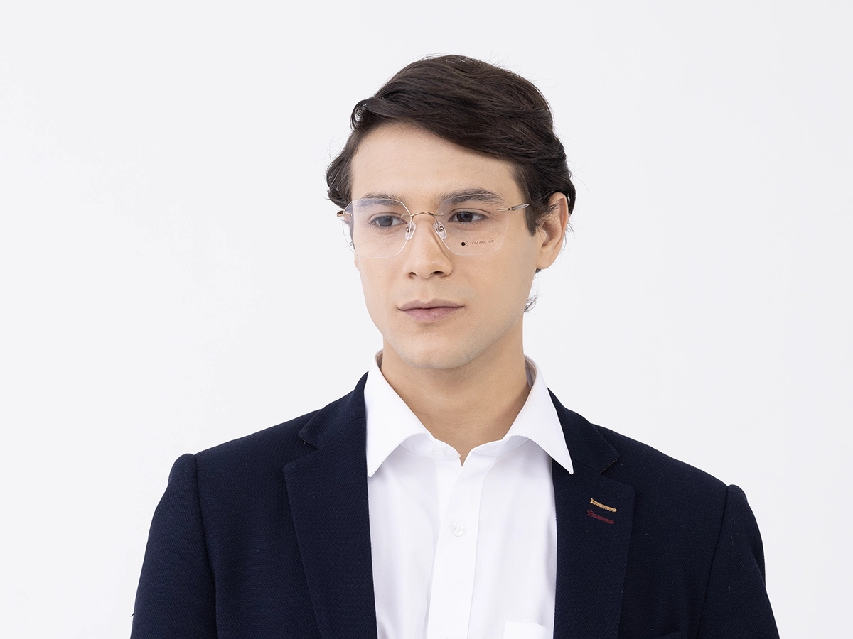 Golden Brown Geometric Rimless Eyeglasses 1