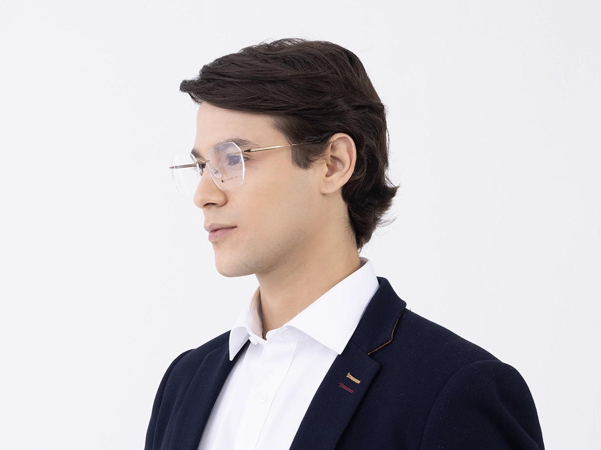 Golden Brown Geometric Rimless Eyeglasses 1