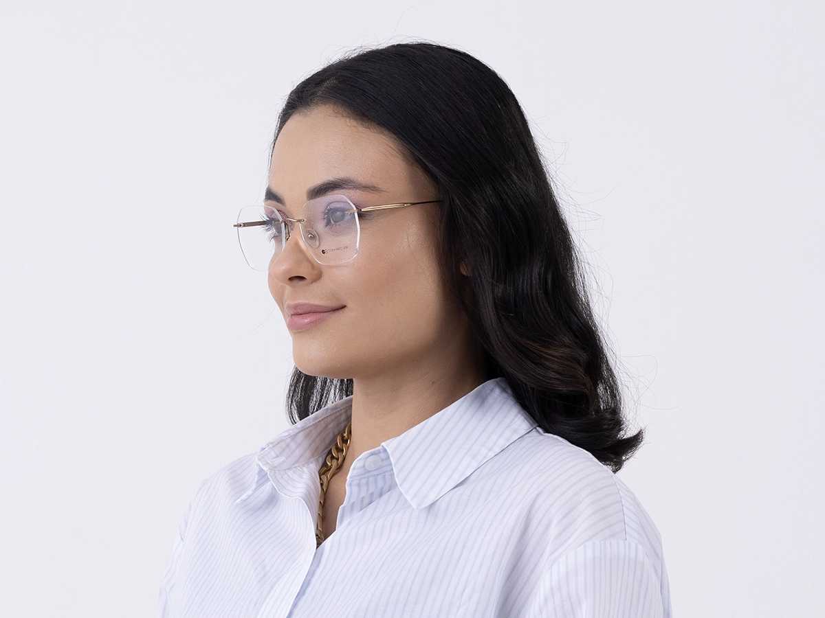 Golden Brown Geometric Rimless Eyeglasses 1