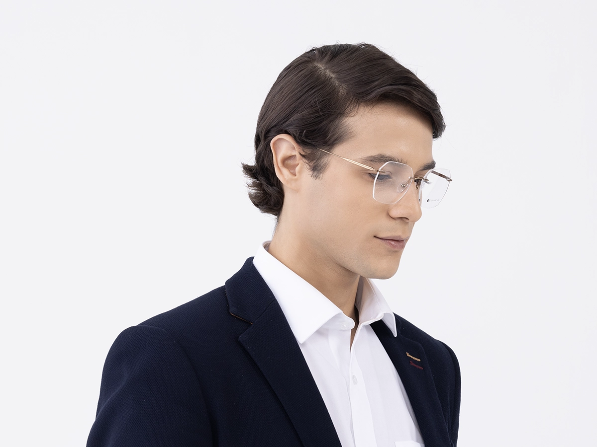 Golden Brown Geometric Rimless Eyeglasses 1