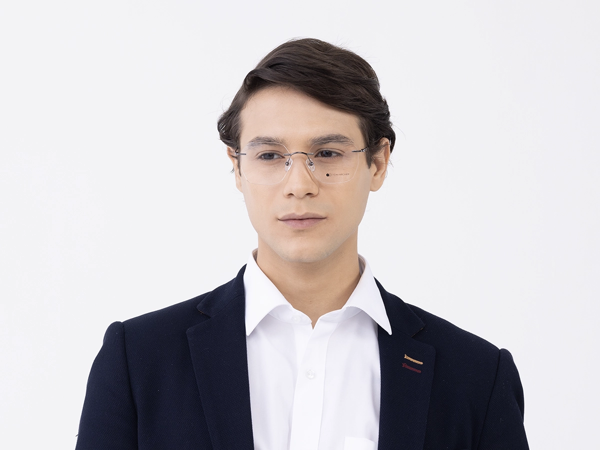 Gunmetal Geometric Rimless Eyeglasses 1
