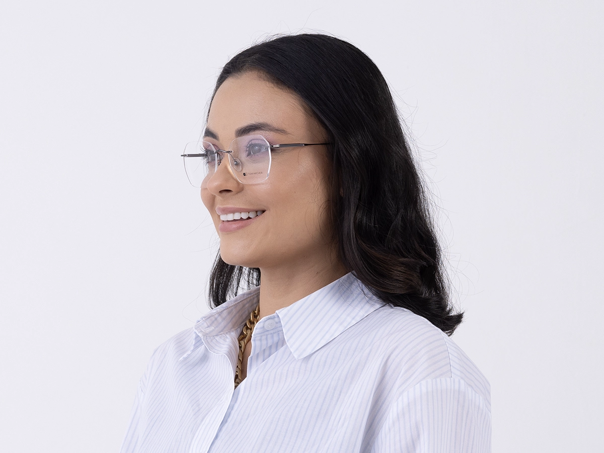 Gunmetal Geometric Rimless Eyeglasses 1