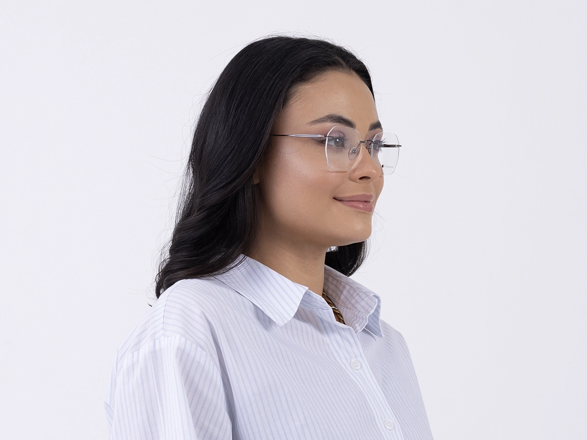 Gunmetal Geometric Rimless Eyeglasses 1