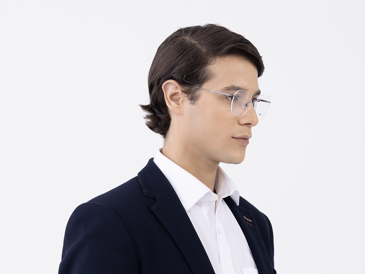 Gunmetal Geometric Rimless Eyeglasses 1