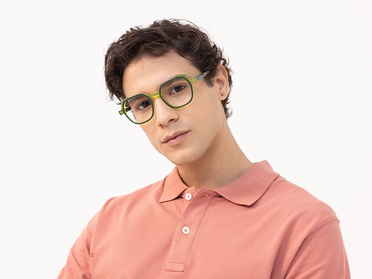 Forest Green & Neon Square Full Rim Glasses-1