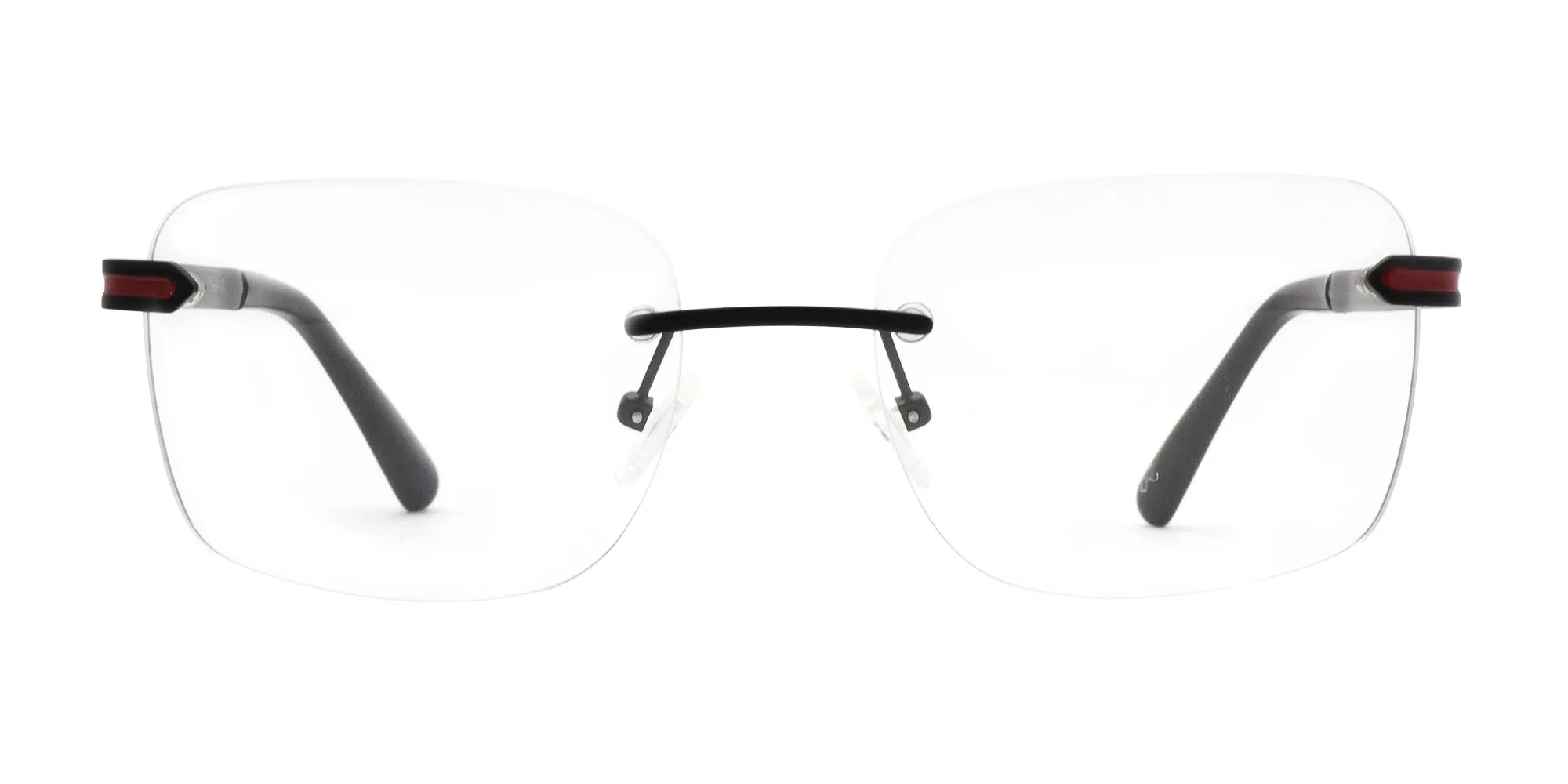Matte black and red rimless frames-2