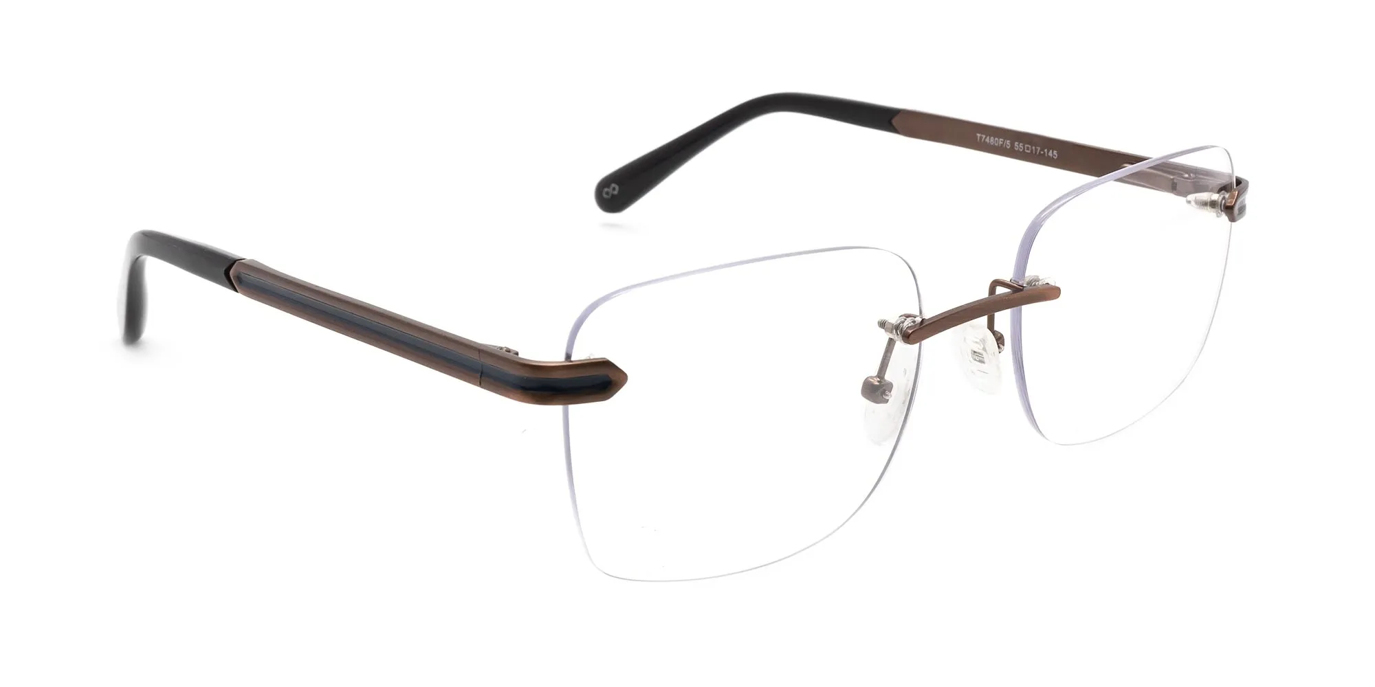Copper brown and blue rimless frames-2