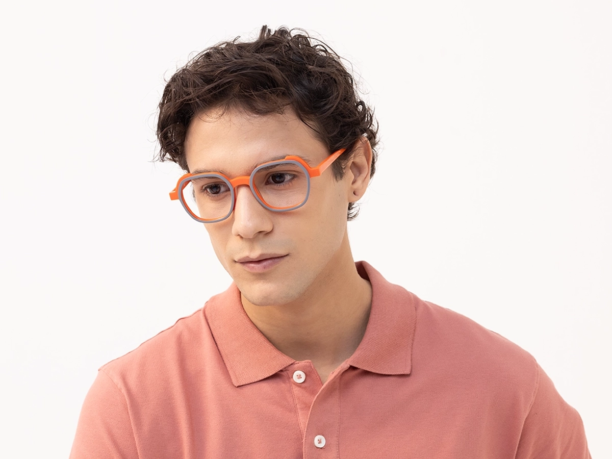 Smoke Grey & Orange Square Full Rim Glasses-1