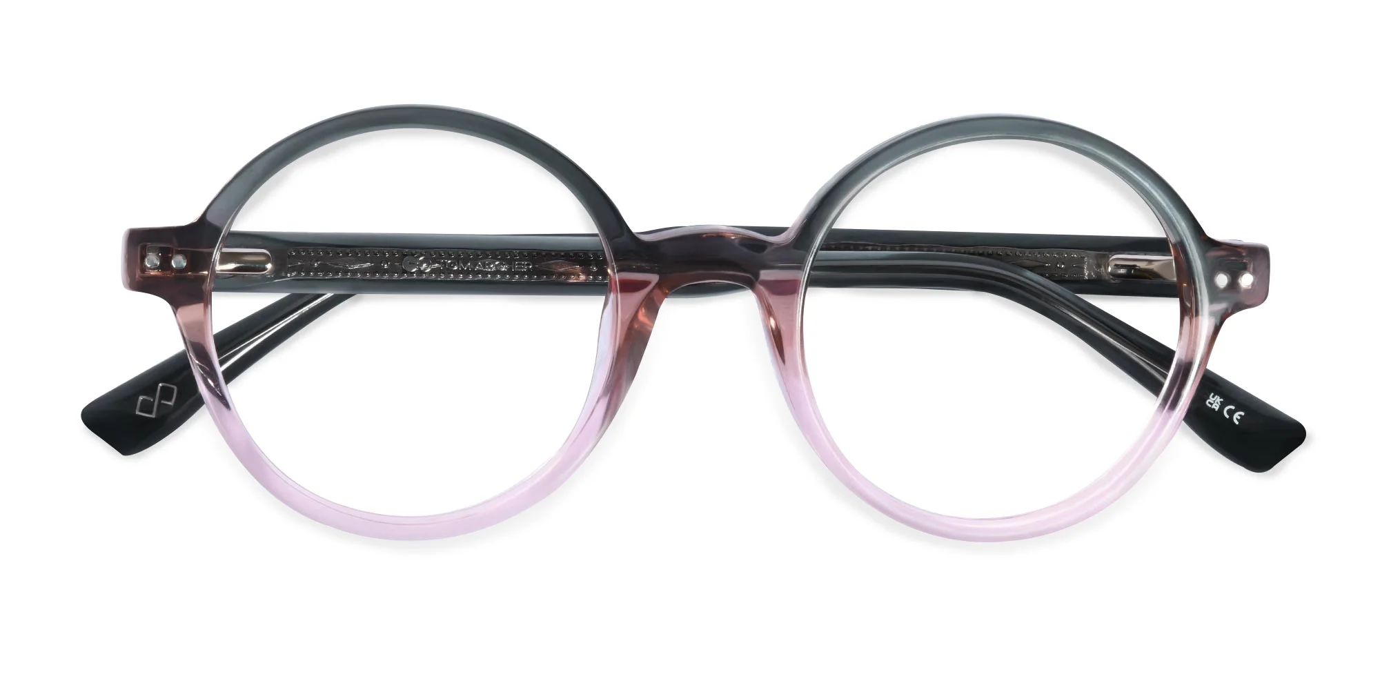 Crystal Black And blush pink Round Glasses-1