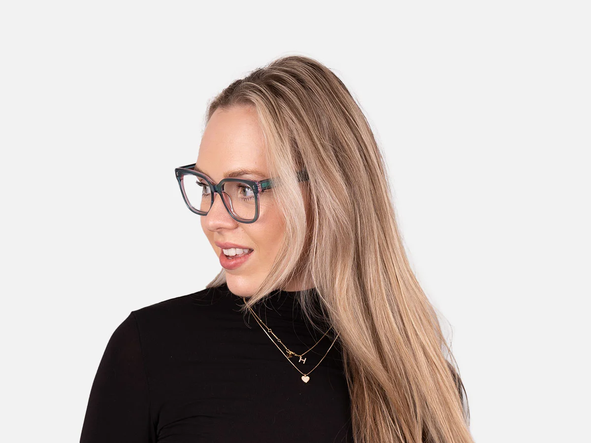 Crystal Teal Green Square Full Rim Glasses-1