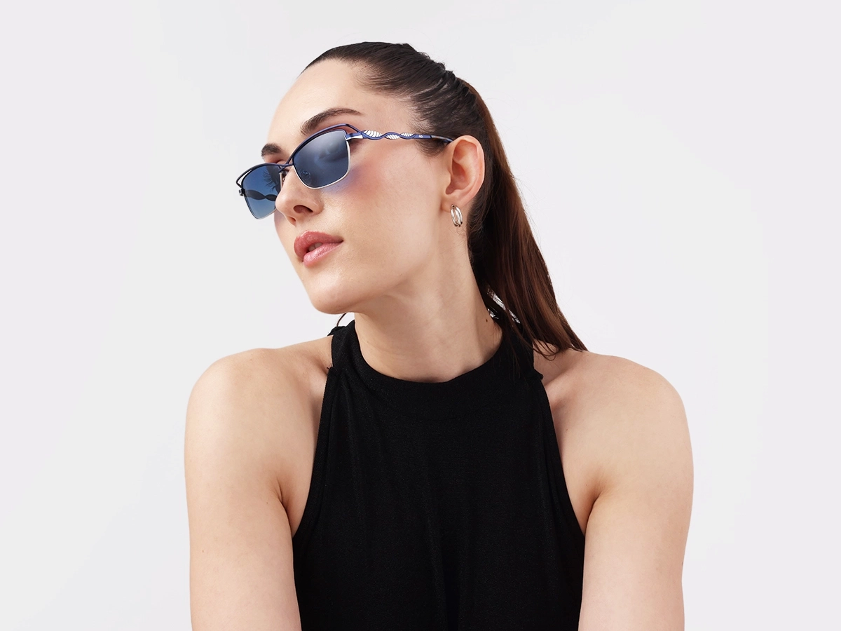 Matte Azure Blue & Silver Cat-eye Sunglasses 1