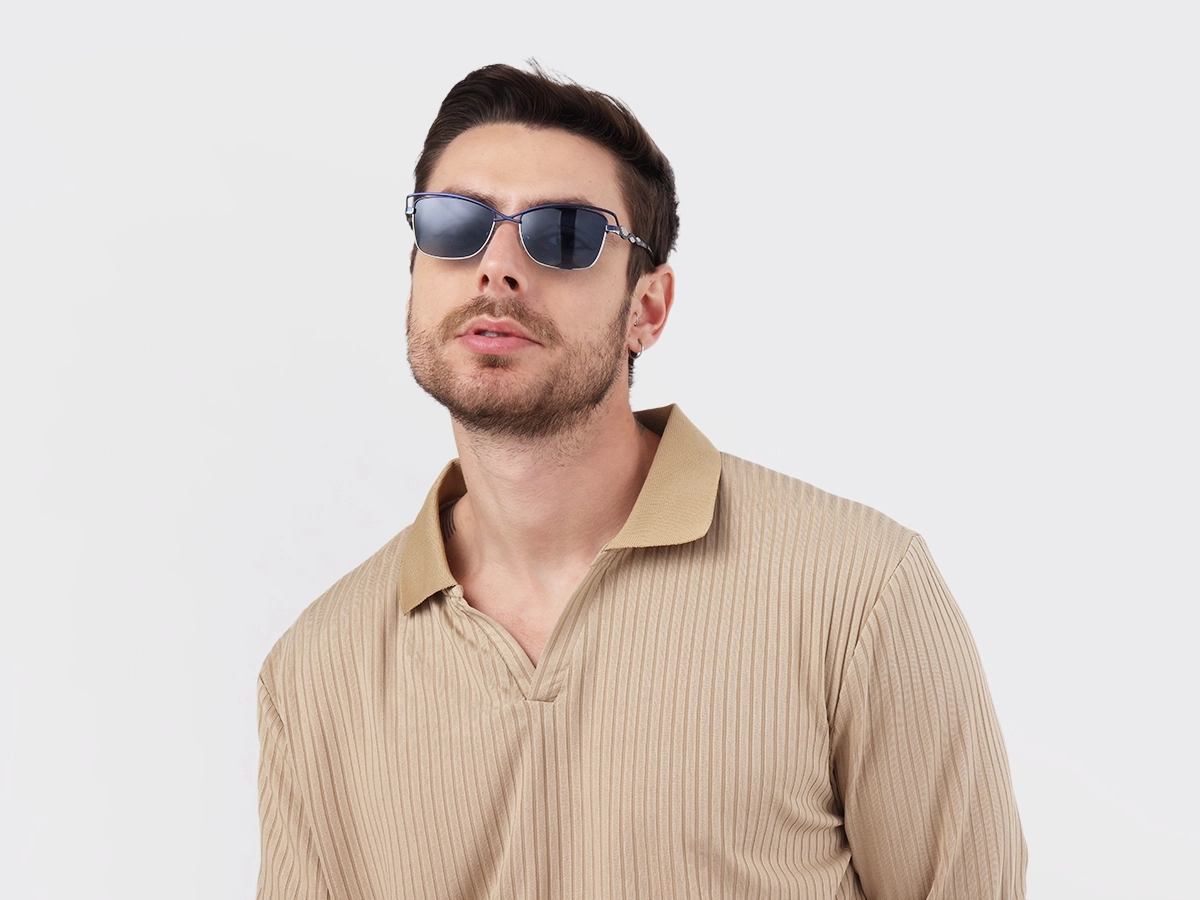 Matte Azure Blue & Silver Cat-eye Sunglasses 1