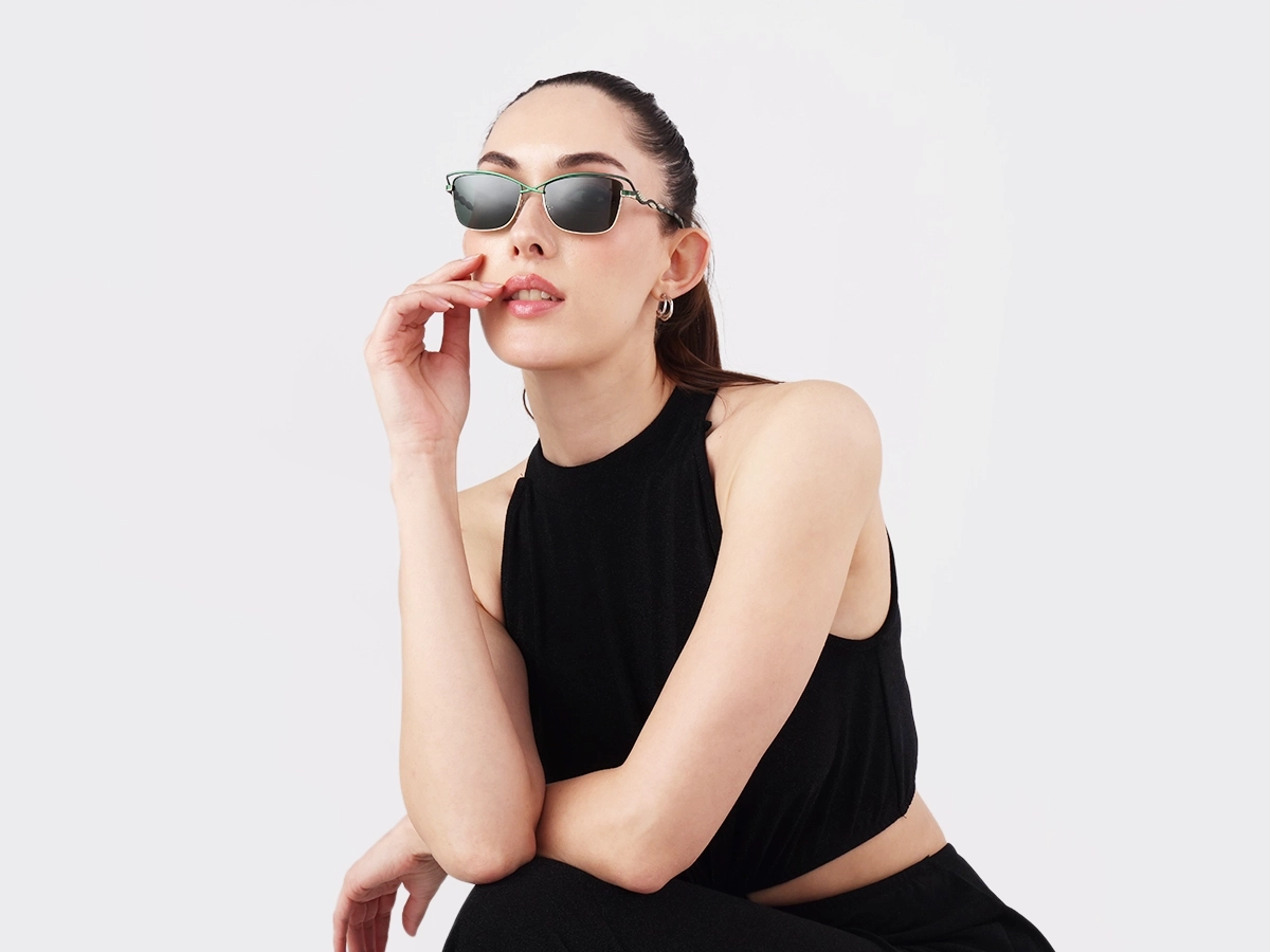 Matte Emerald Green & Gold Cat-Eye Sunglasses  1