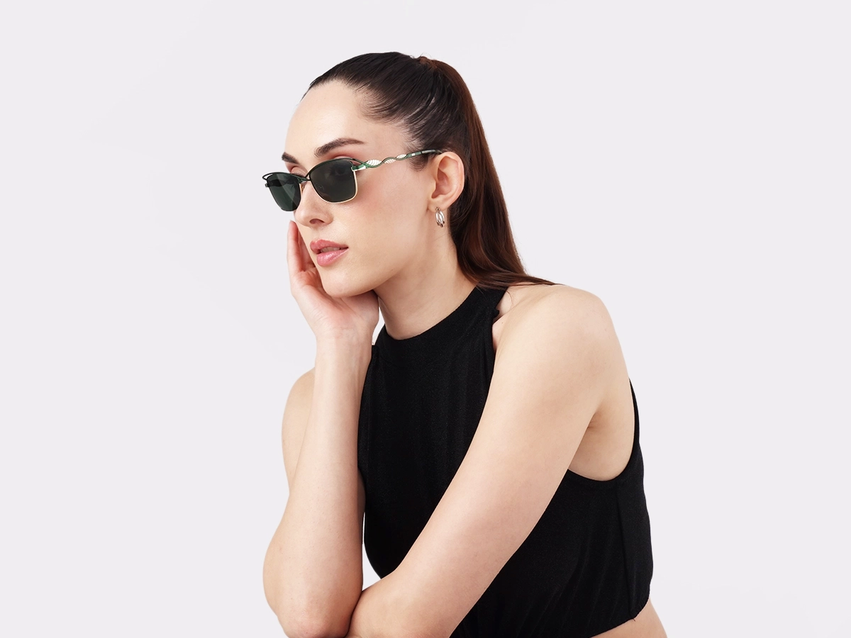 Matte Emerald Green & Gold Cat-Eye Sunglasses  1
