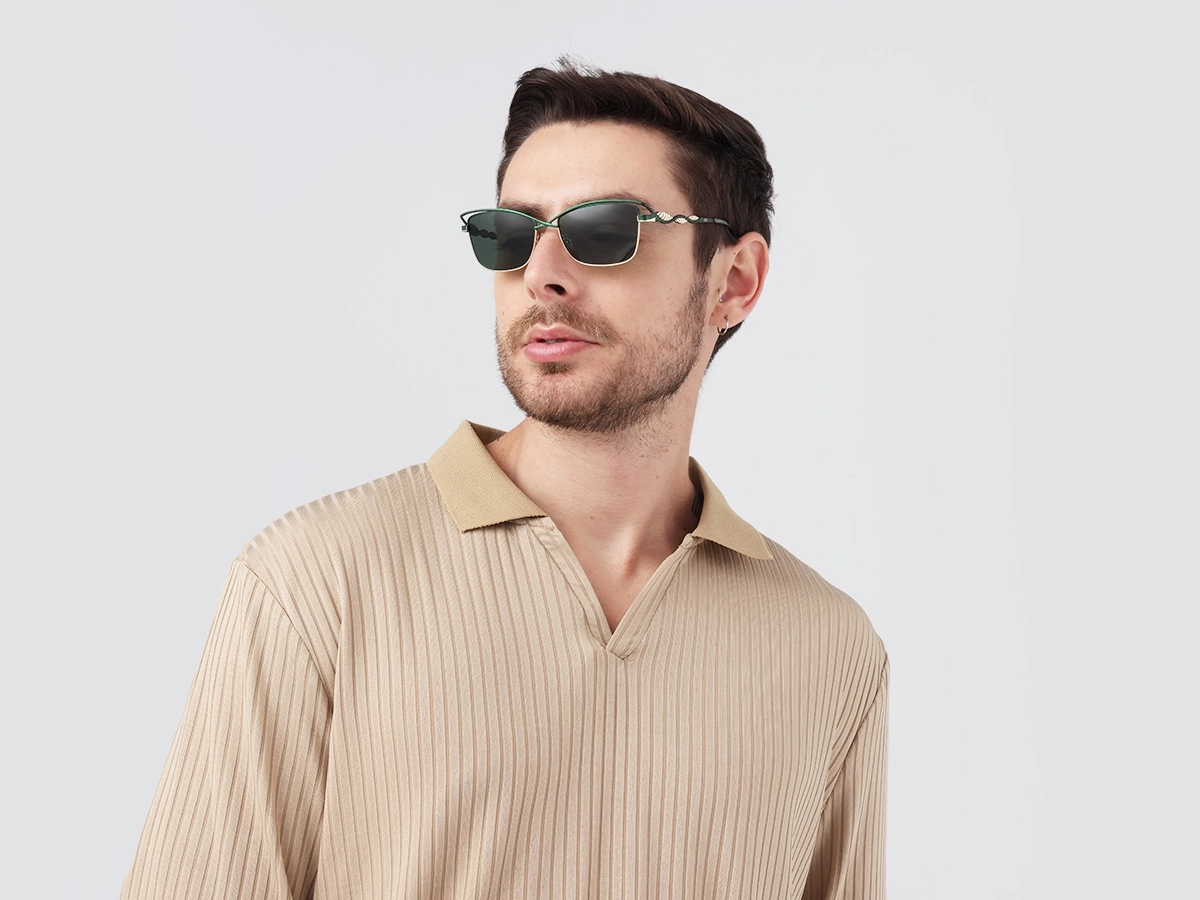 Matte Emerald Green & Gold Cat-Eye Sunglasses  1