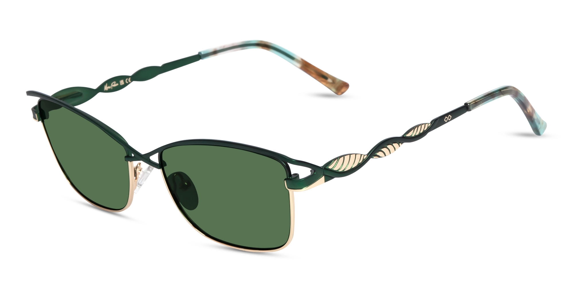 Matte Emerald Green & Gold Cat-Eye Sunglasses 1