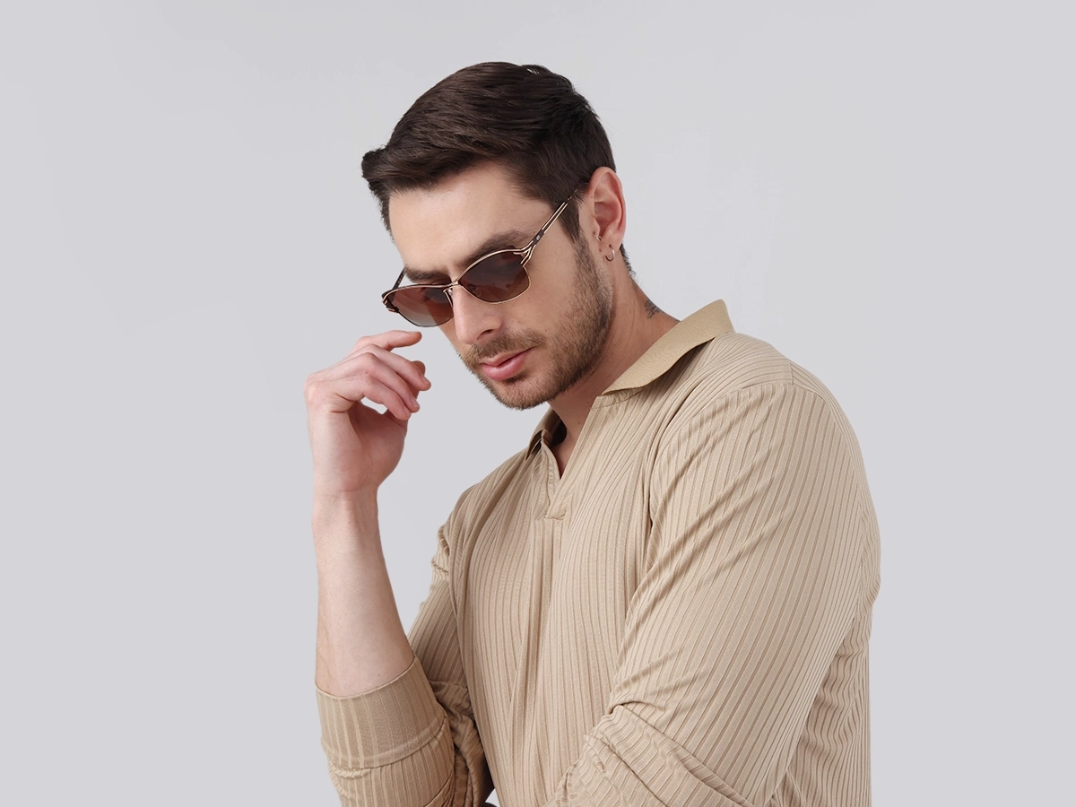 Champagne Gold & Brown Butterfly Sunglasses | Specscart-1