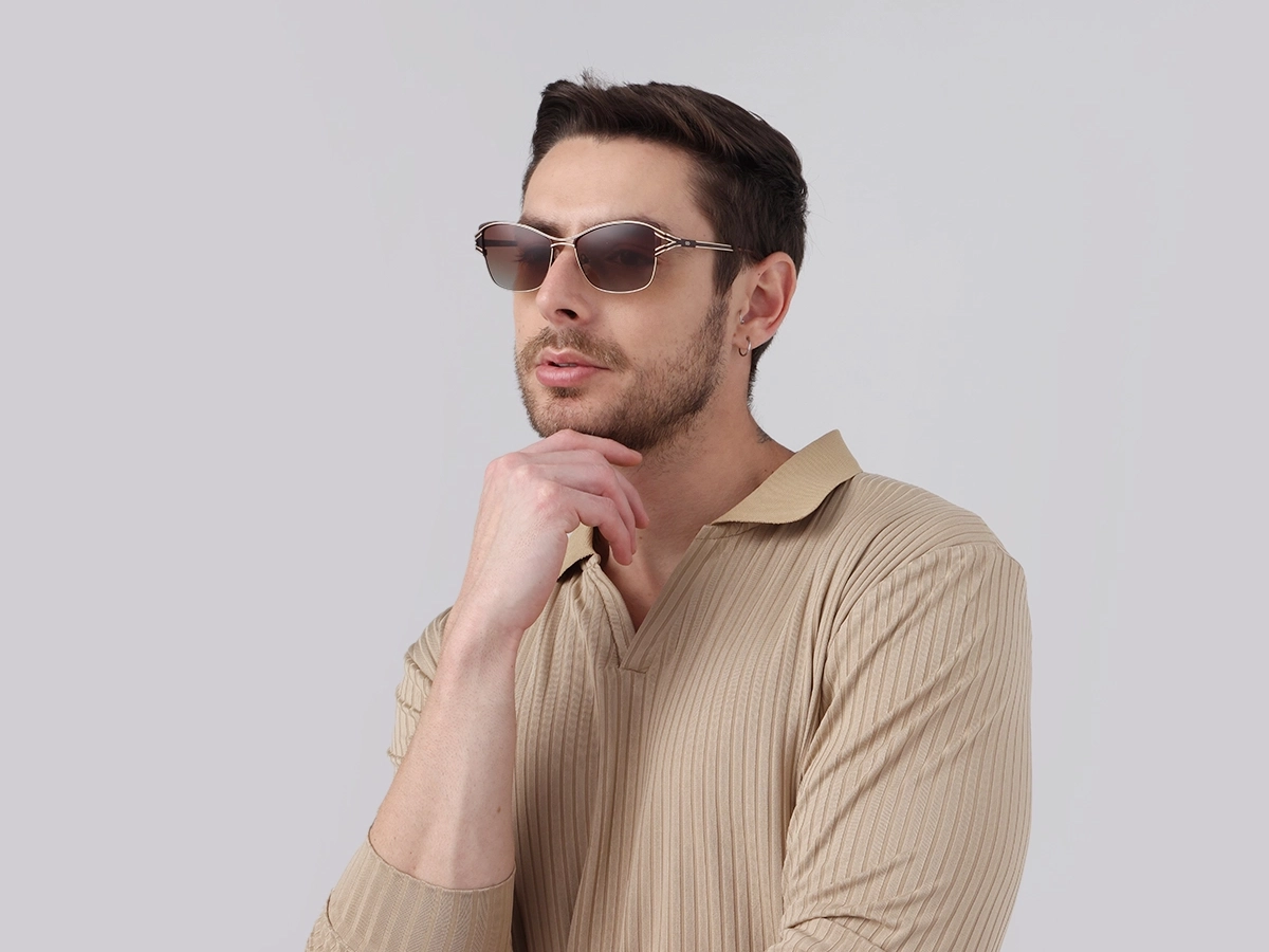 Champagne Gold & Brown Butterfly Sunglasses | Specscart-1
