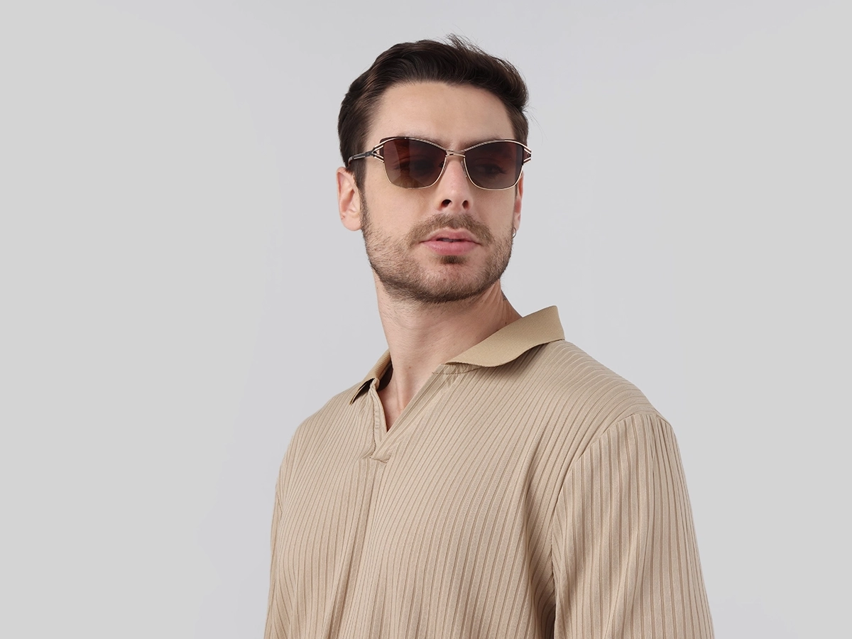 Champagne Gold & Brown Butterfly Sunglasses | Specscart-1
