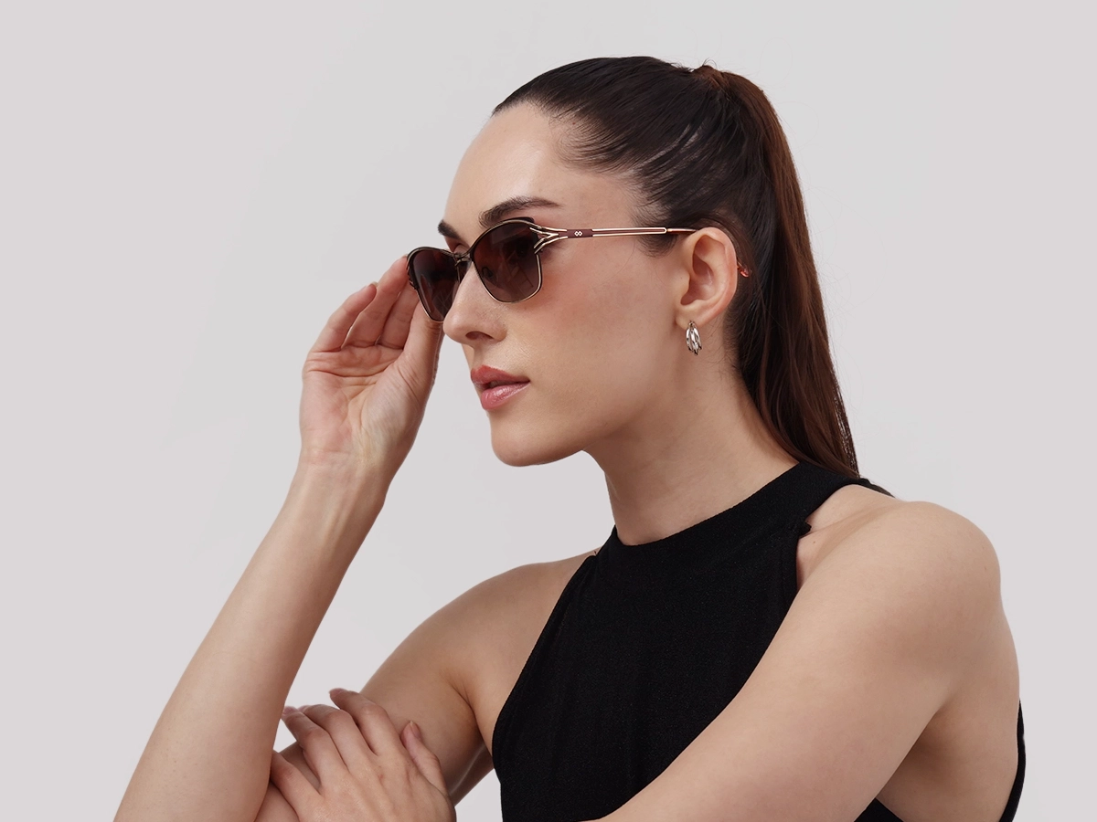 Champagne Gold & Brown Butterfly Sunglasses | Specscart-1