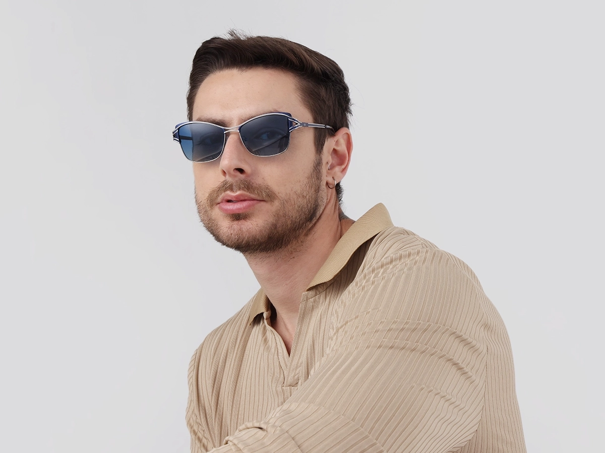 Silver & Blue Butterfly Sunglasses | Specscart-1