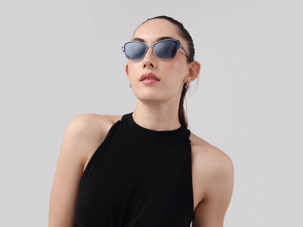 Silver & Blue Butterfly Sunglasses | Specscart-1