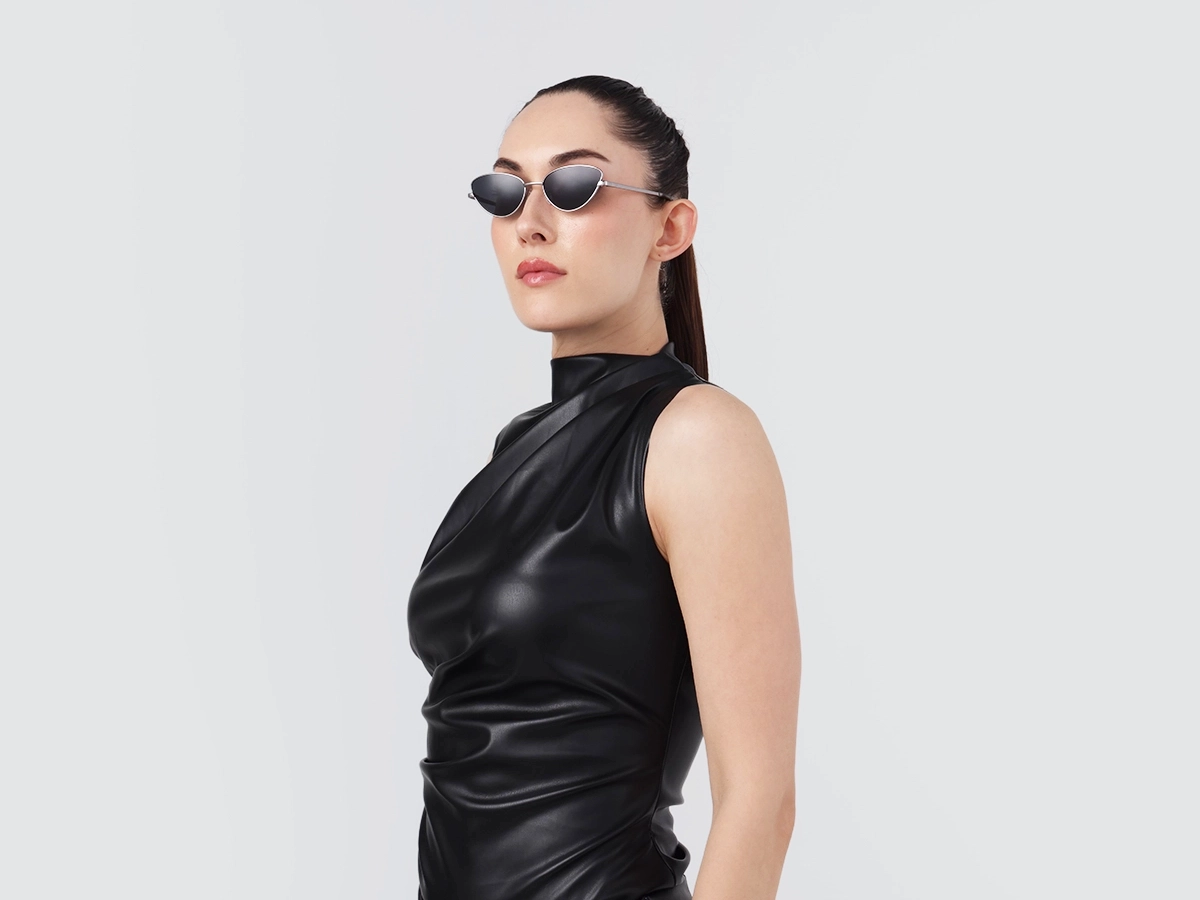 Silver and Black Marble Cat-Eye Sunglasses 1