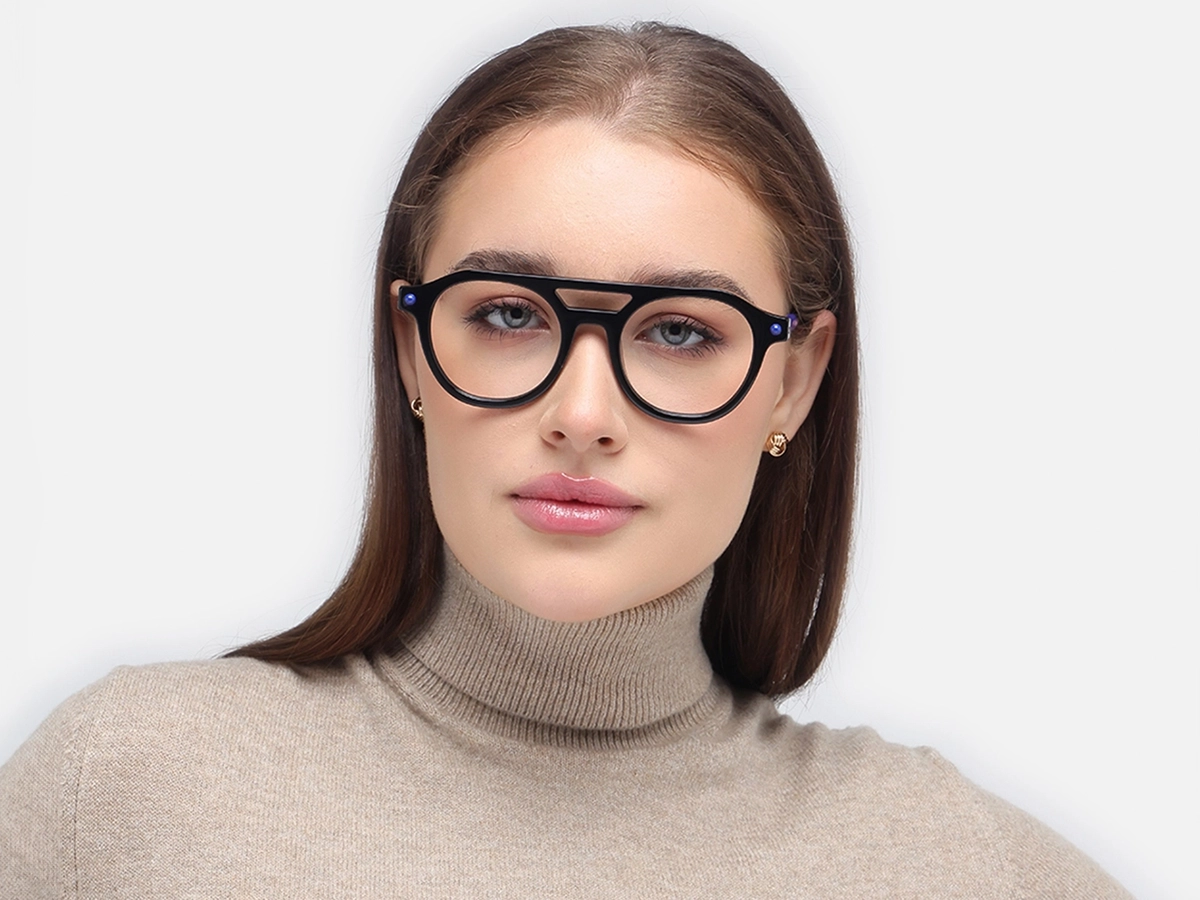 Black Pilot Round Glasses 1