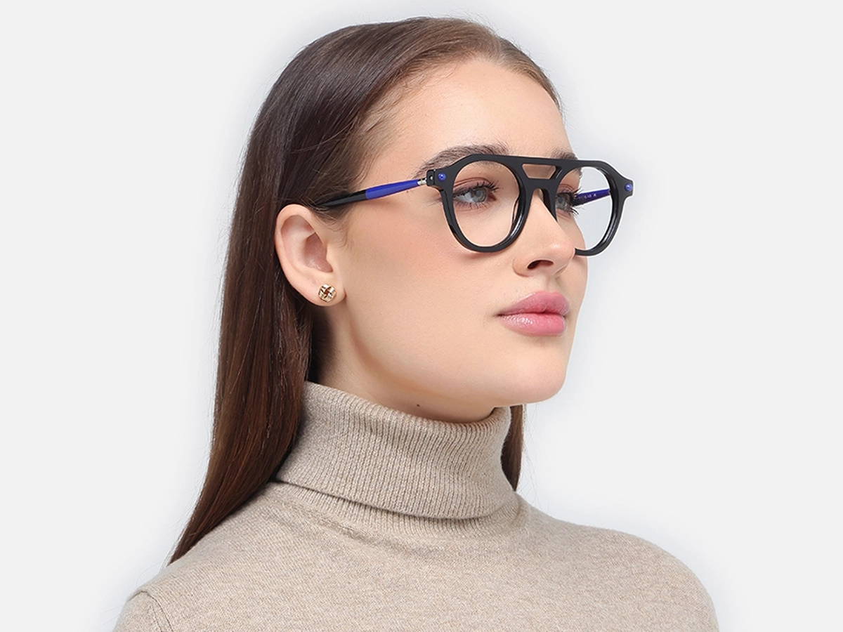 Black Pilot Round Glasses 1