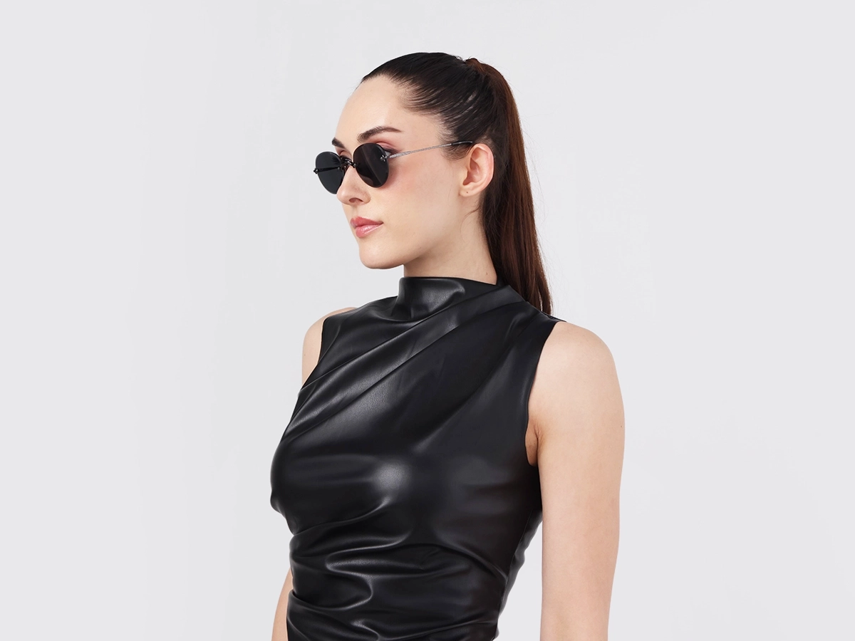 Black & Marble Round Rimless Sunglasses 1