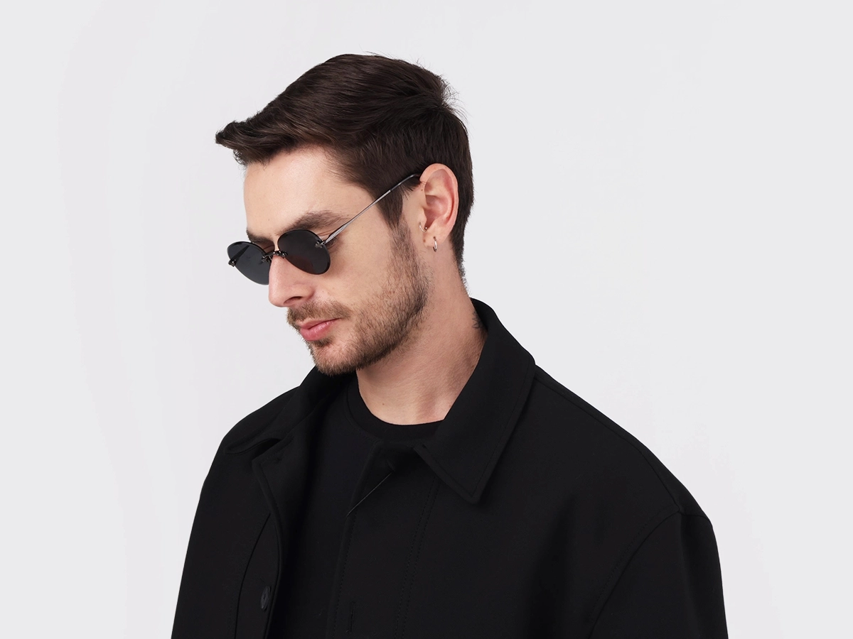 Black & Marble Round Rimless Sunglasses 1