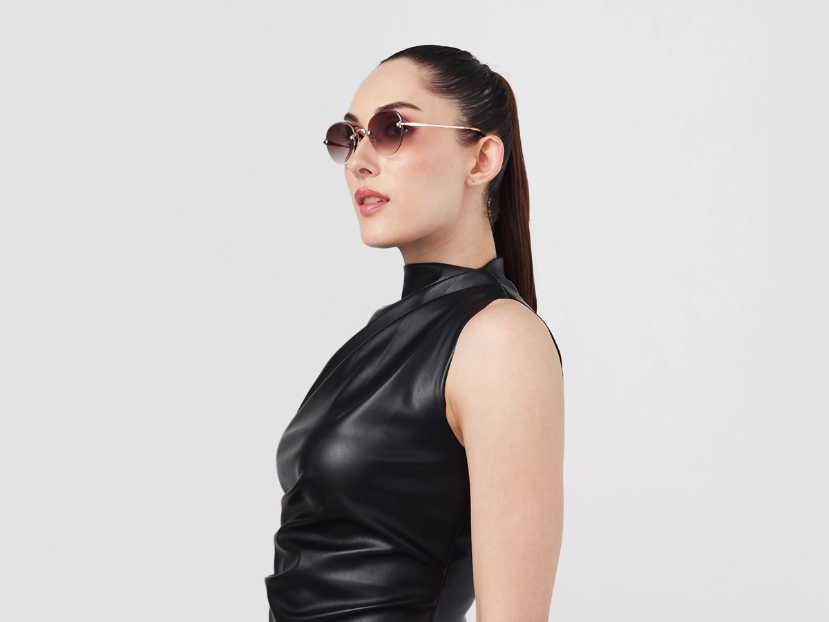 Champagne Gold & Beige Tortoise Rimless Sunglasses 1