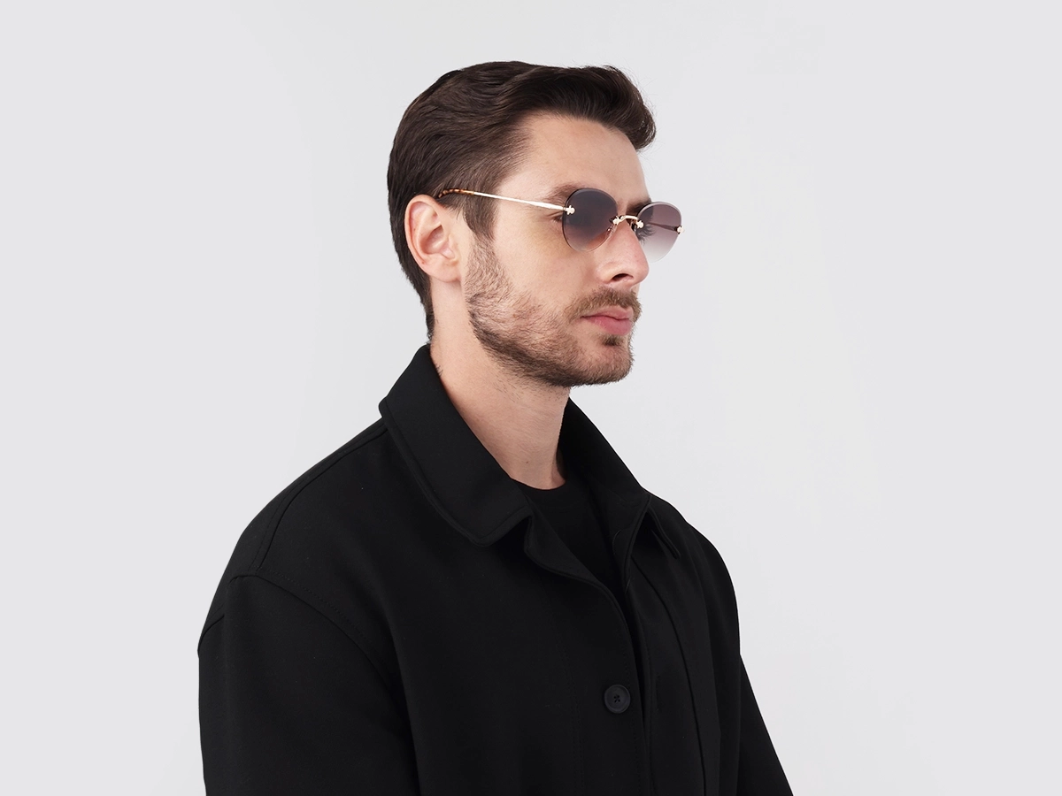 Champagne Gold & Beige Tortoise Rimless Sunglasses 1