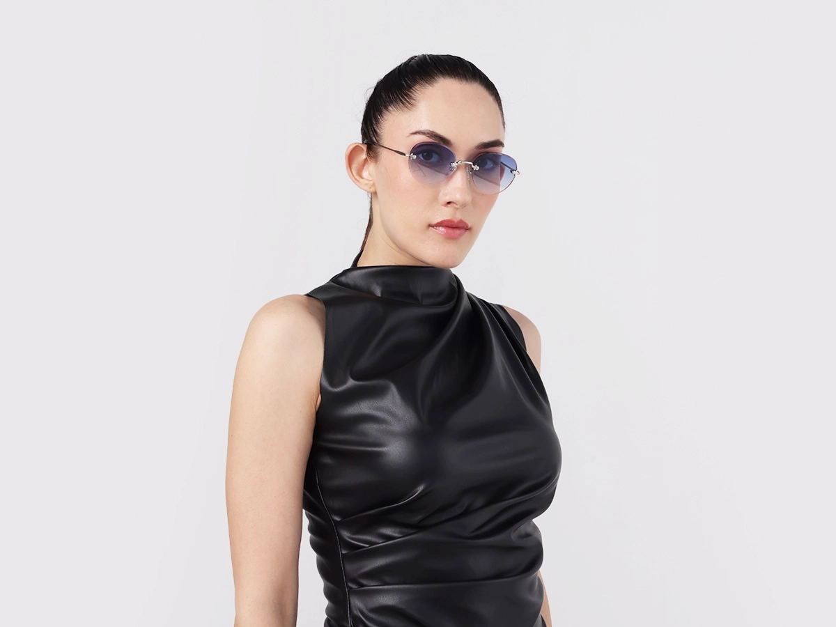 Silver and Black Marble Metal Rimless Sunglasses 1