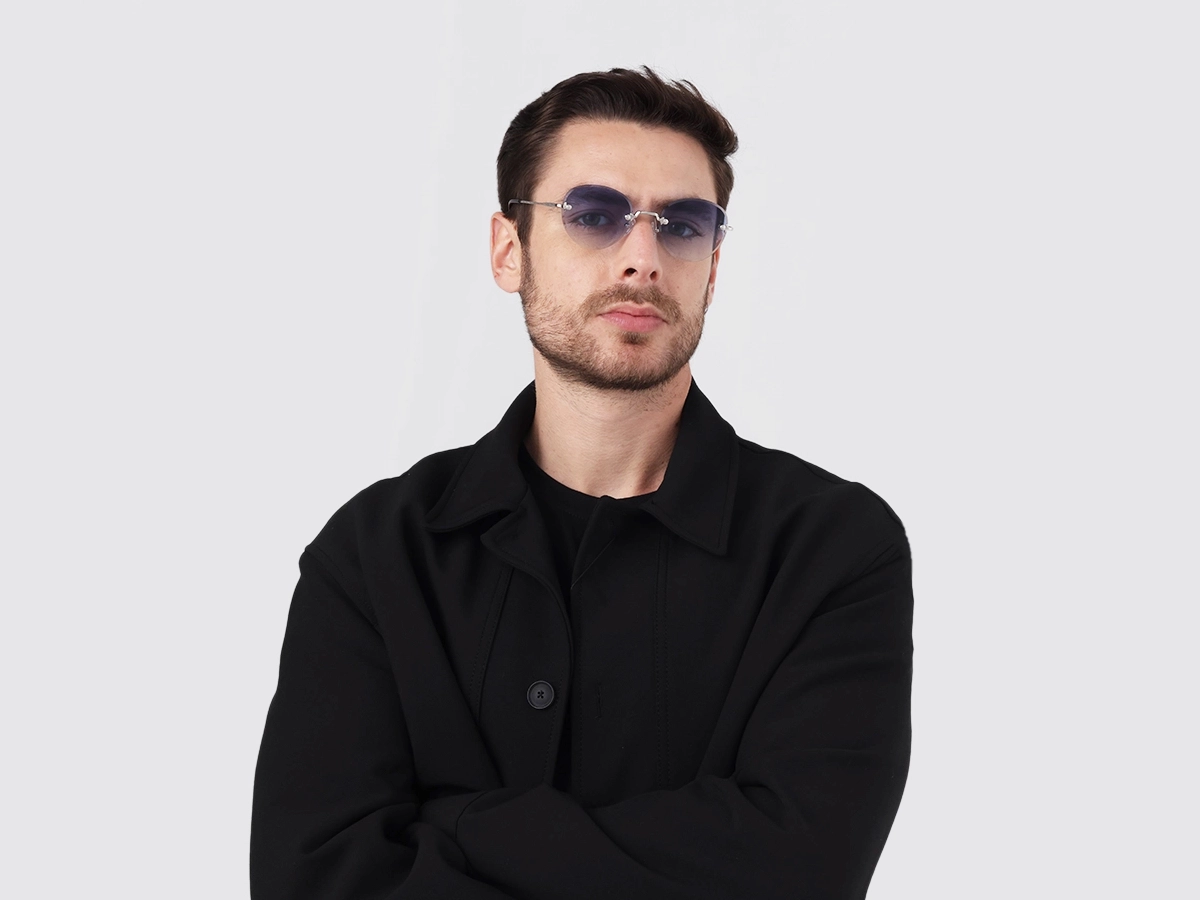 Silver and Black Marble Metal Rimless Sunglasses 1