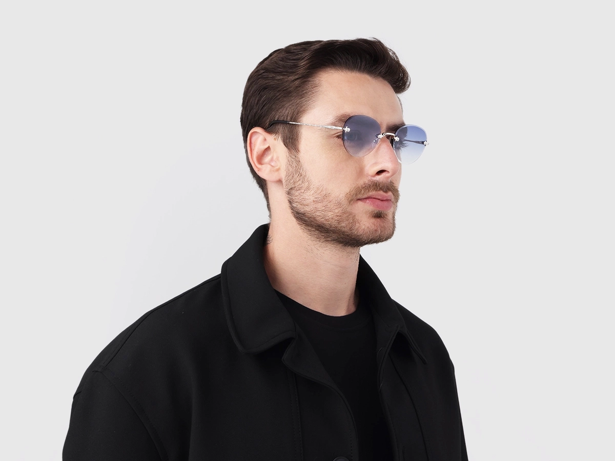 Silver and Black Marble Metal Rimless Sunglasses 1