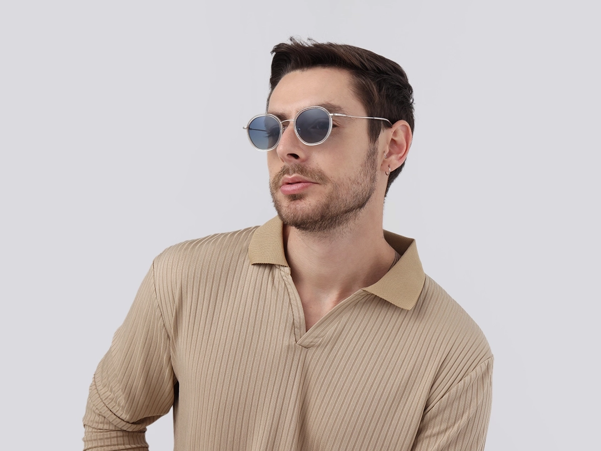 Crystal Clear & Silver Round Sunglasses | Specscart-1