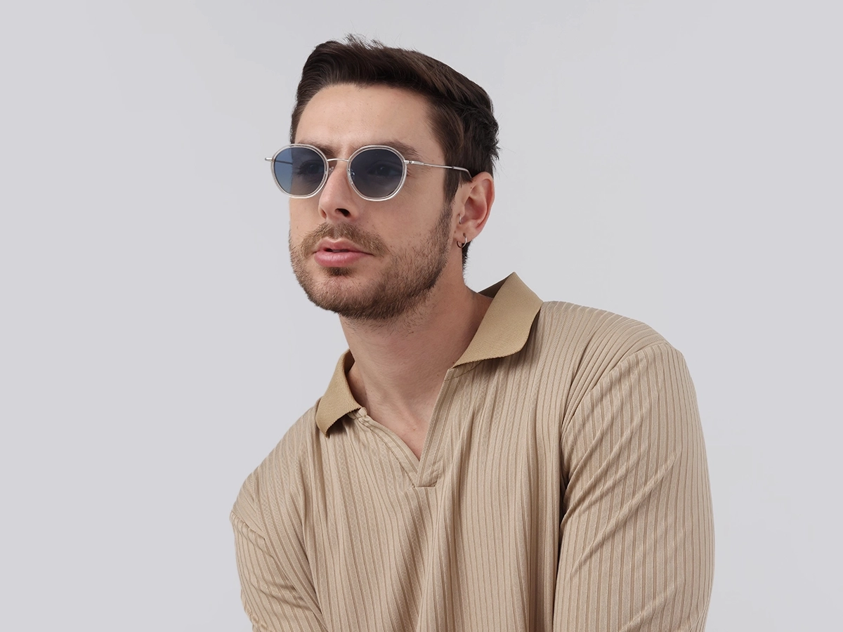 Crystal Clear & Silver Round Sunglasses | Specscart-1