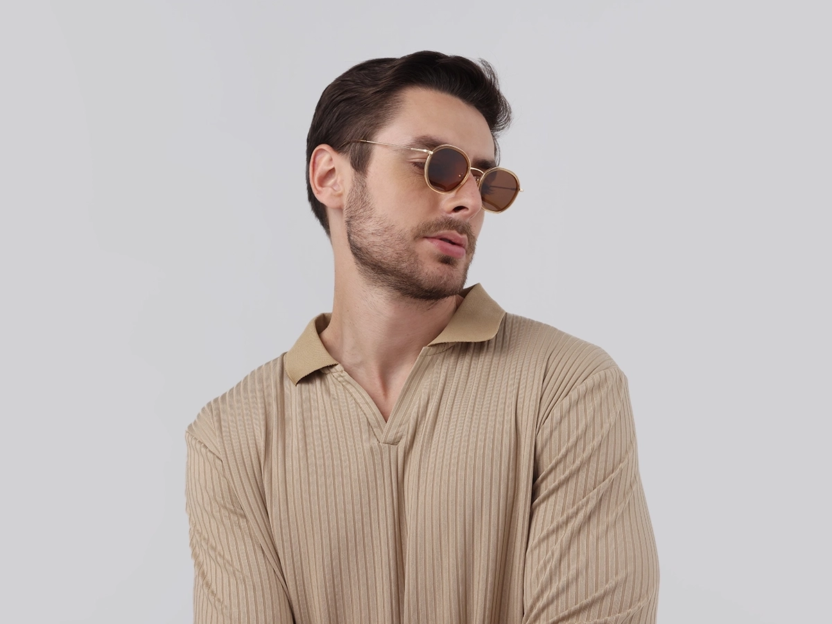 Crystal Champagne Gold Round Sunglasses | Specscart-1