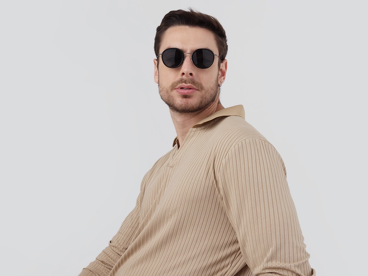 Black & Gunmetal Round Sunglasses | Specscart-1
