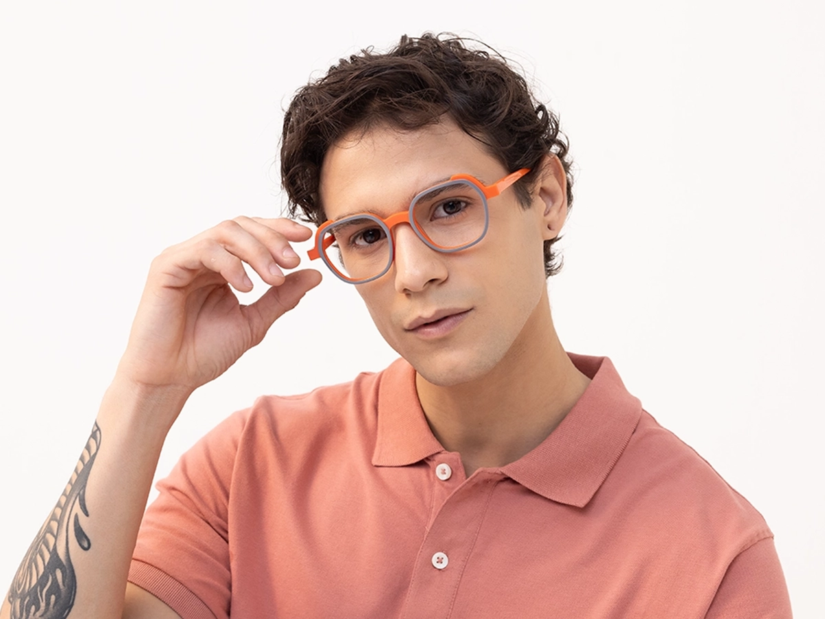 Smoke Grey & Orange Square Full Rim Glasses-1