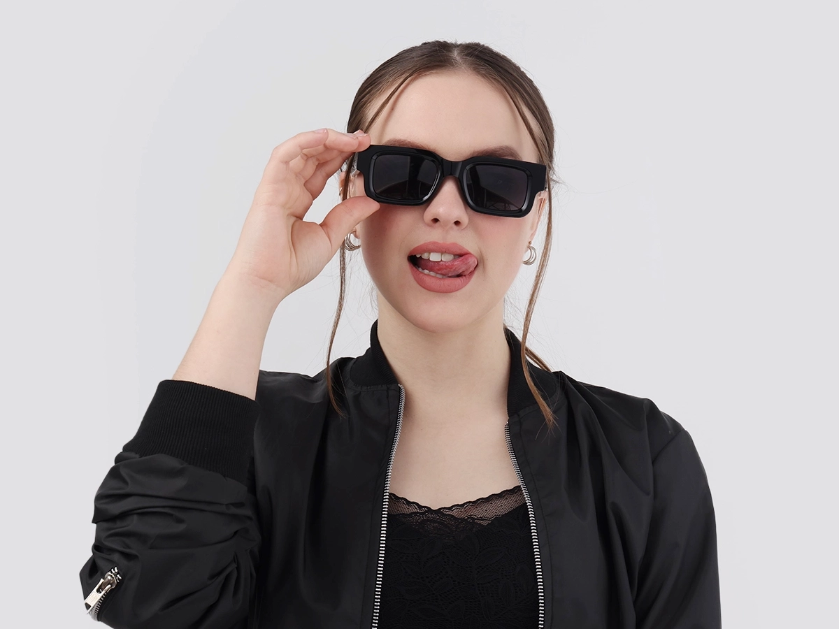 Black Rectangle Acetate Full Rim Sunglasses-1