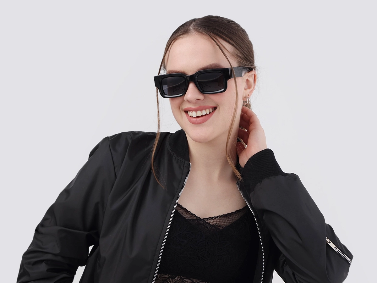 Black Rectangle Acetate Full Rim Sunglasses-1