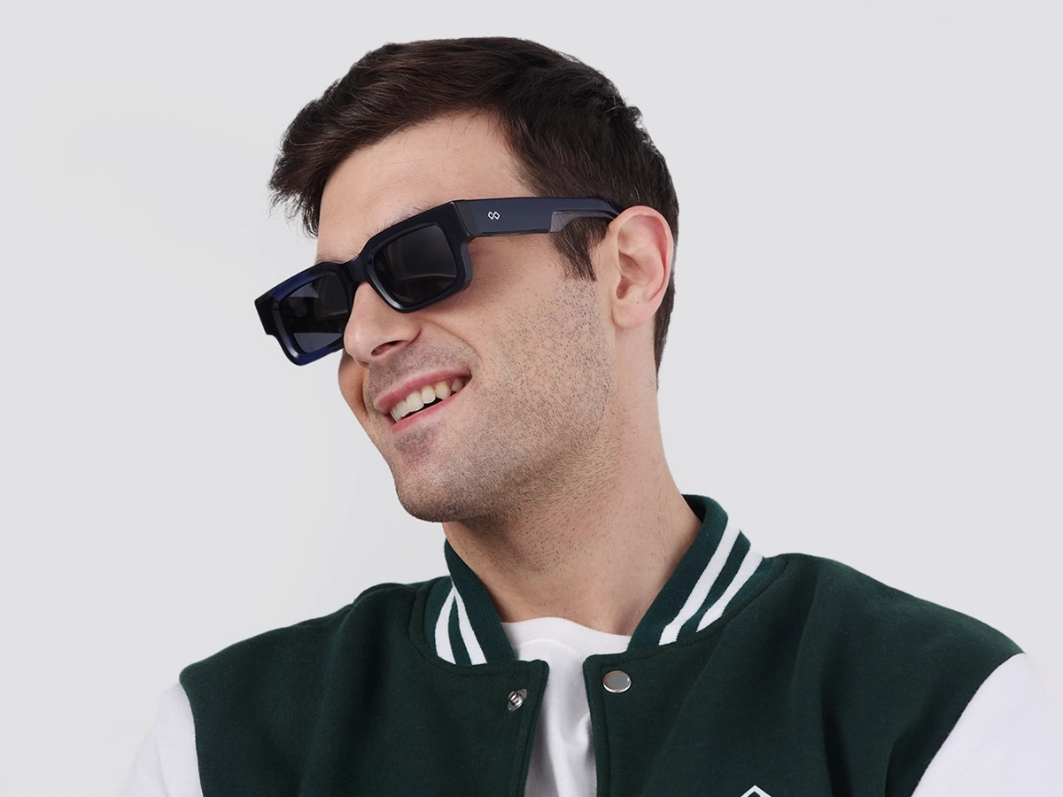 Thick Crystal Blue Rectangle Sunglasses-1