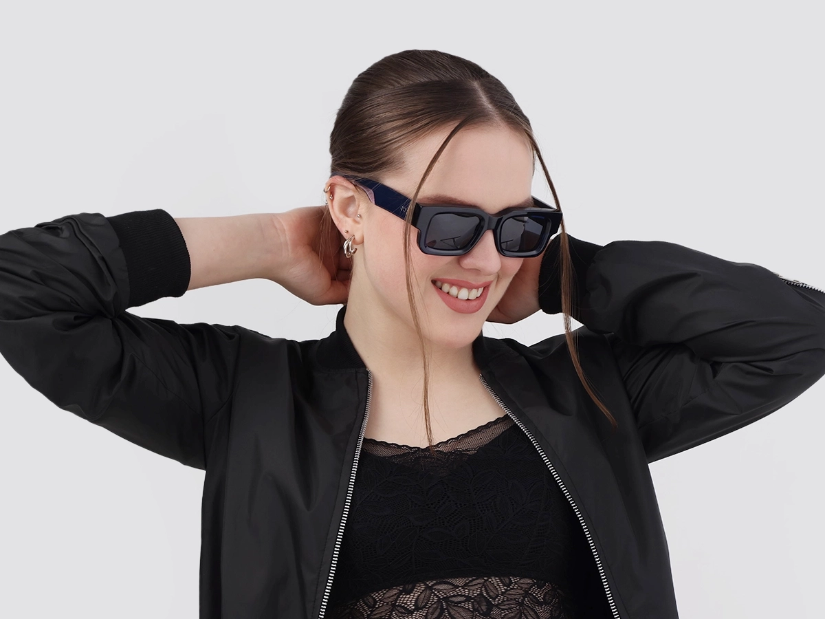 Thick Crystal Blue Rectangle Sunglasses-1