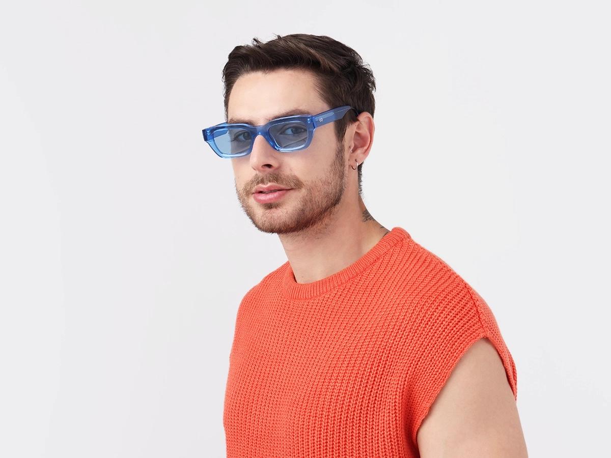 Crystal Azure Blue Acetate Full-Rim Rectangle Sunglasses-1