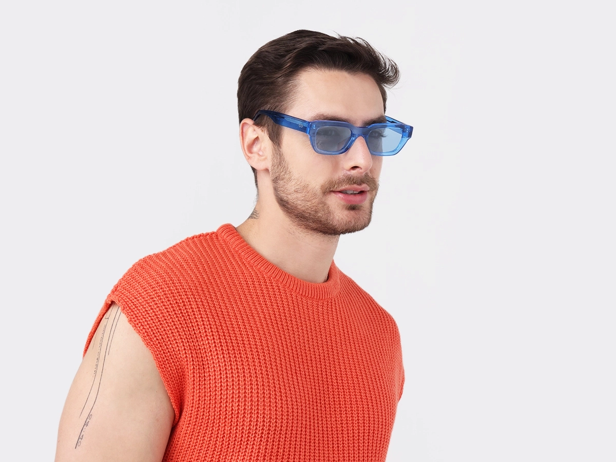 Crystal Azure Blue Acetate Full-Rim Rectangle Sunglasses-1