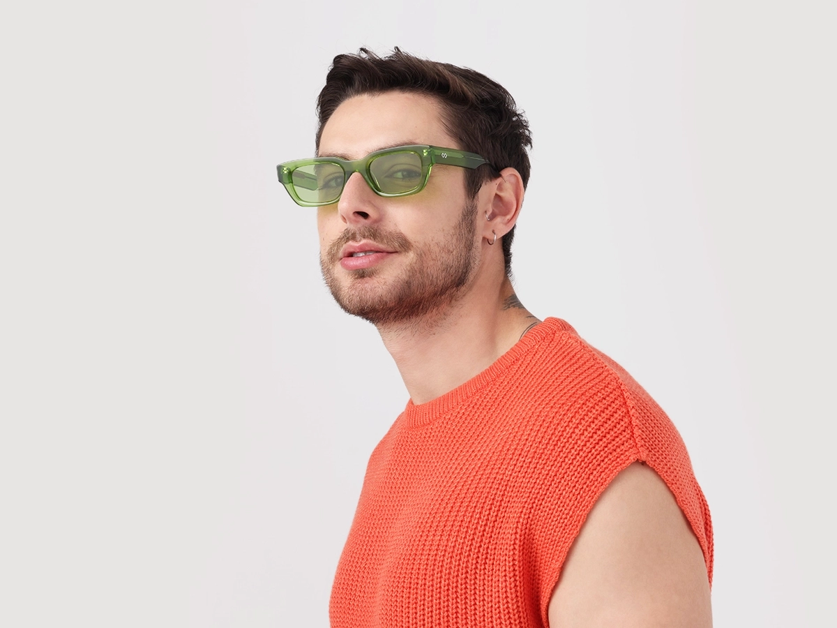 Crystal Moss Green Full-Rim Rectangle Sunglasses-1