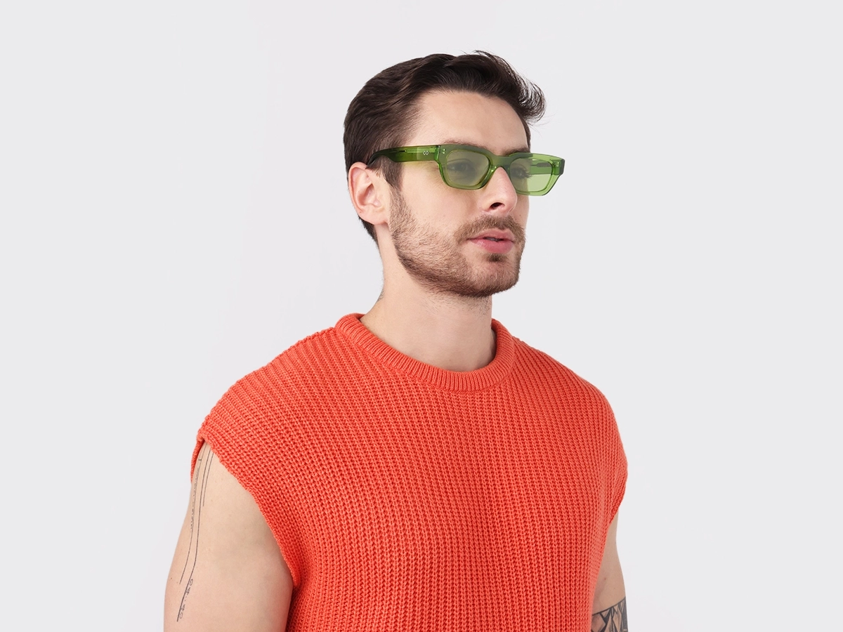 Crystal Moss Green Full-Rim Rectangle Sunglasses-1