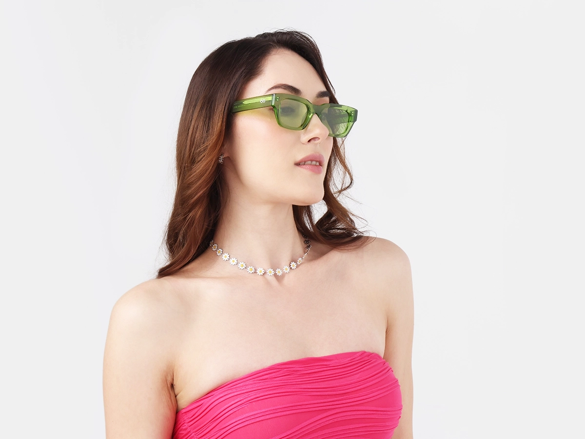 Crystal Moss Green Full-Rim Rectangle Sunglasses-1
